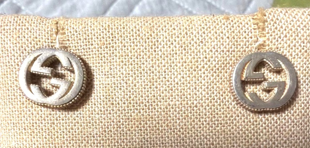 GUCCI Interlocking G Stud Earrings Silver 925 Logo Round Authentic Japan Used