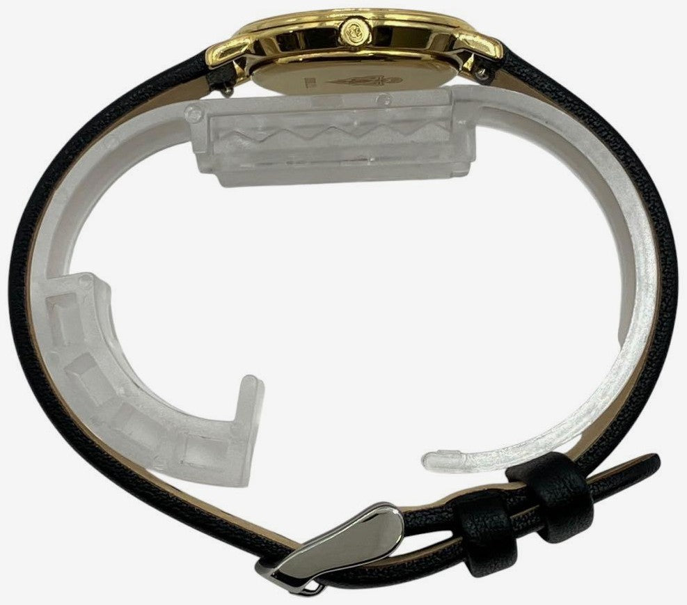 Gucci 3000.2.L Round Watch Black Dial Gold Tone Leather Band Quartz Swiss Made