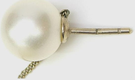 CHANEL CC Logo Faux Pearl Drop Dangle Earrings Cream Silver Chain Pre-Owned