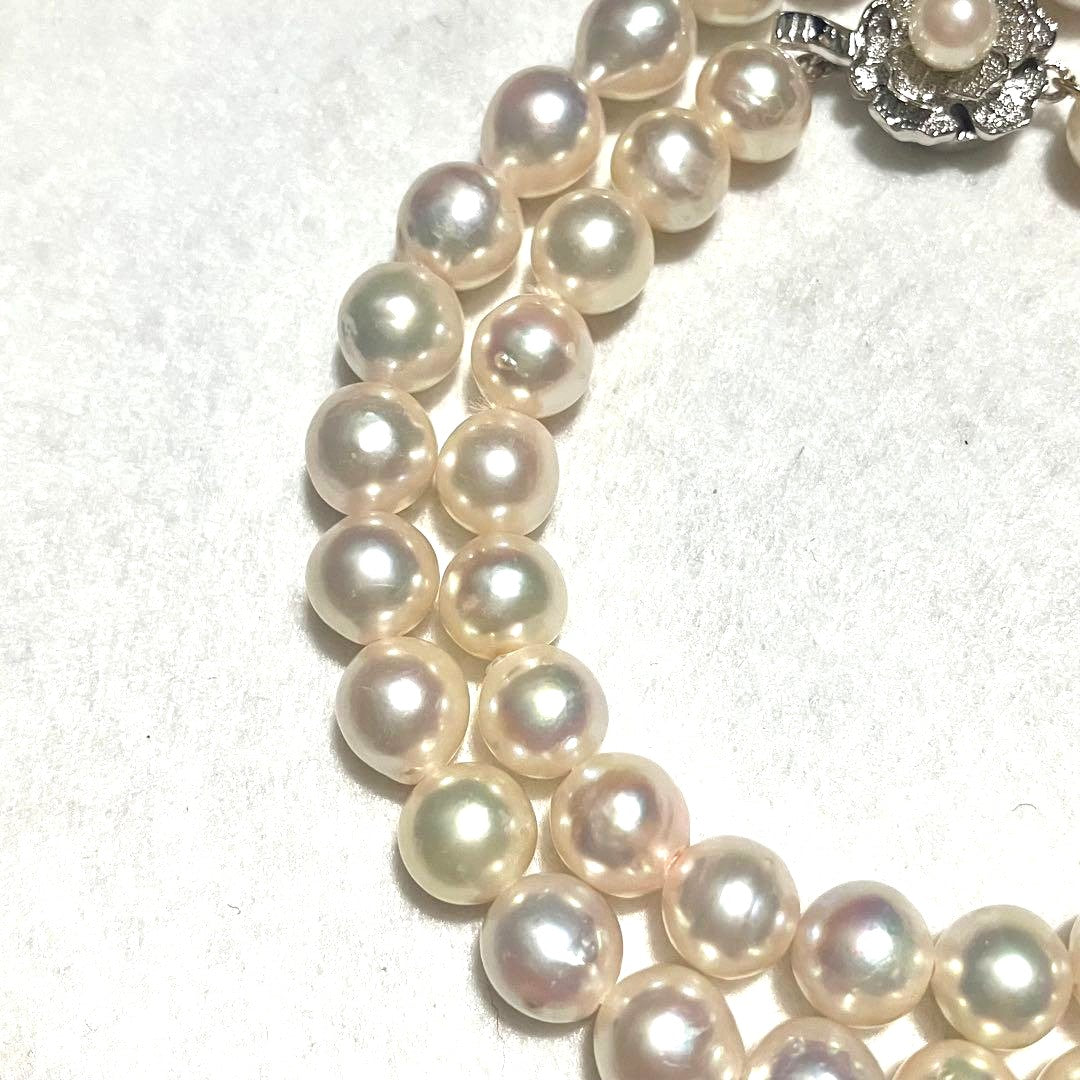 Akoya Pearl Necklace 8.0-8.5mm White High Luster Silver Flower Clasp 17.9in