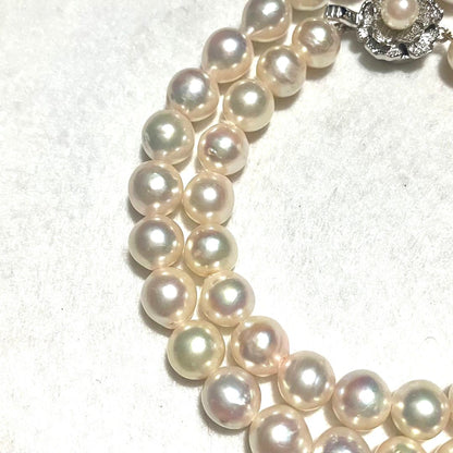 Akoya Pearl Necklace 8.0-8.5mm White High Luster Silver Flower Clasp 17.9in
