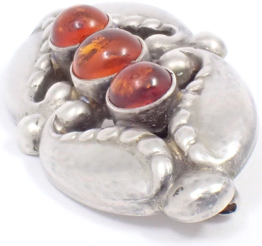 Georg Jensen #156 Brooch Silver 925 Amber Cabochon Art Nouveau Vintage Denmark