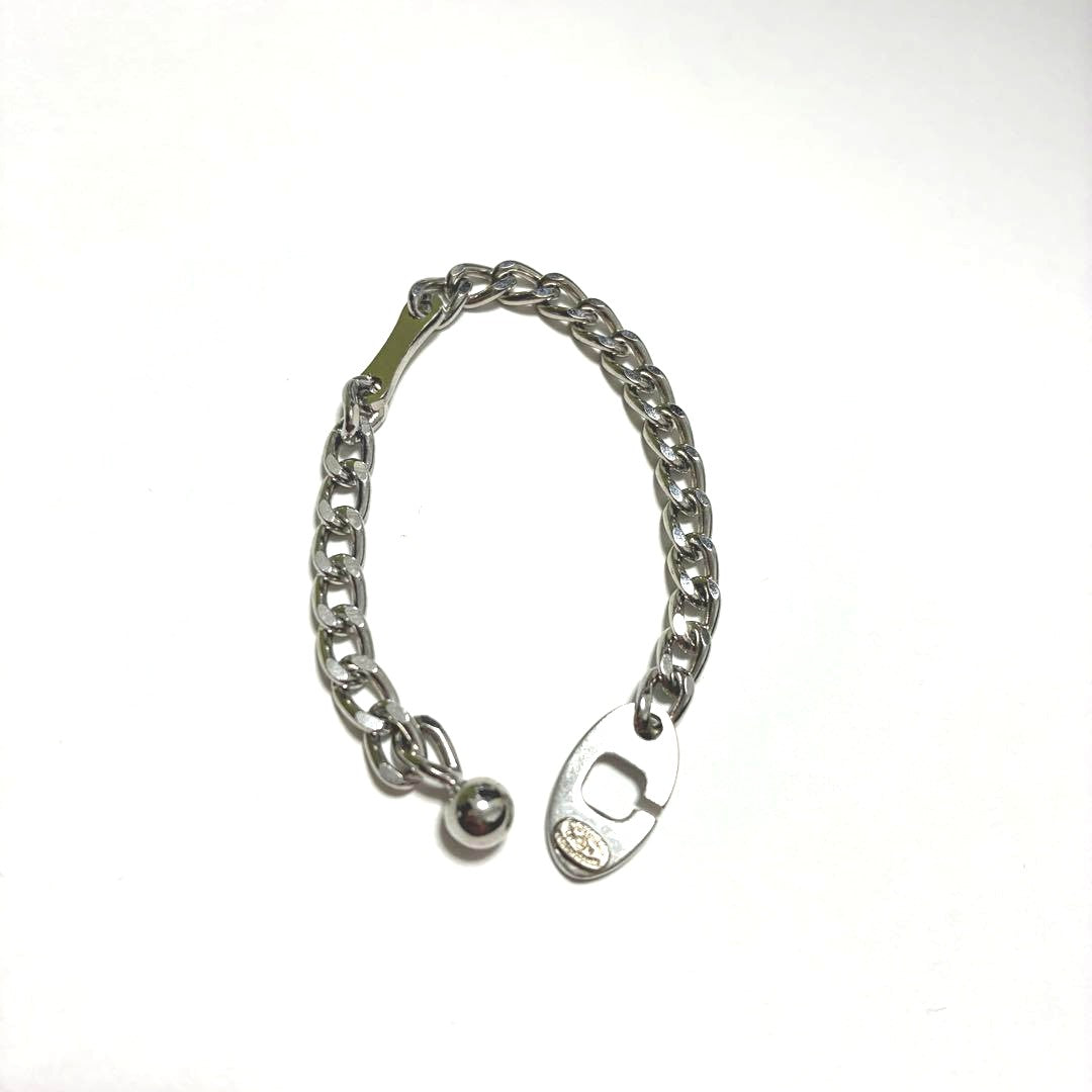 CHANEL Key Chain Holder Silver Tone Curb Chain Ball Charm Made in France Used