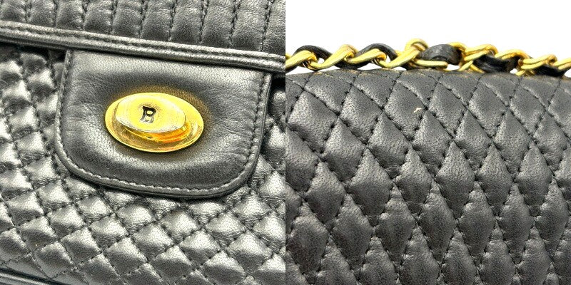 BALLY Quilted Leather Chain Shoulder Bag Black Gold HW 25cm(9.8") Italy Vintage