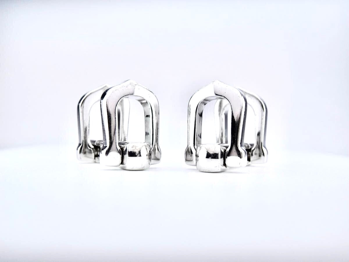 Cartier Long C Shape Decor Cufflinks Silver 925 Authentic Men Japan Used Cuffs