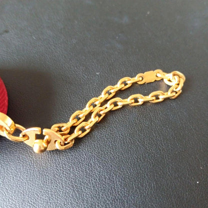 Hermes Globe Holder Bracelet Red Leather Gold Chain Made in France Authentic