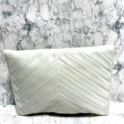 Yves Saint Laurent Clutch Bag Second Bag White Leather Chevron 9.6x6.7in