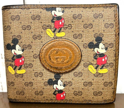 GUCCI x Disney Mickey Mouse GG Supreme Bifold Wallet Brown Leather 602549 Used