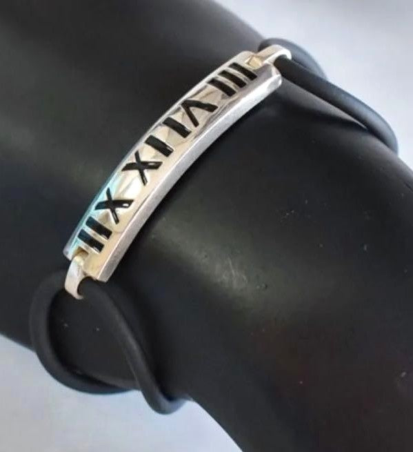 Tiffany & Co Atlas Rubber Bracelet Silver 925 Black 6.5in Vintage Authentic
