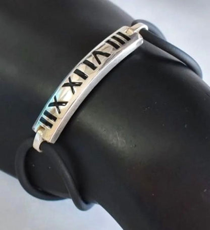 Tiffany & Co Atlas Rubber Bracelet Silver 925 Black 6.5in Vintage Authentic