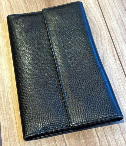 PRADA Saffiano Leather Notebook Cover Planner Case Black Gold HW 10.5x18cm