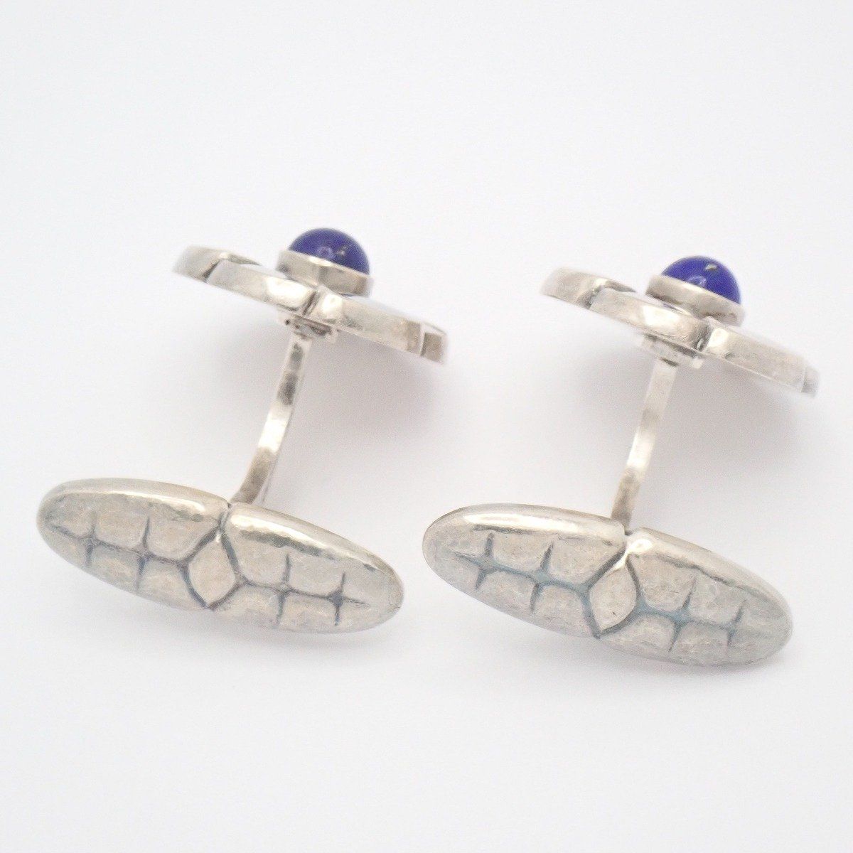 GEORG JENSEN Design Cufflinks Sterling Silver 925 Lapis Lazuli Denmark Flower