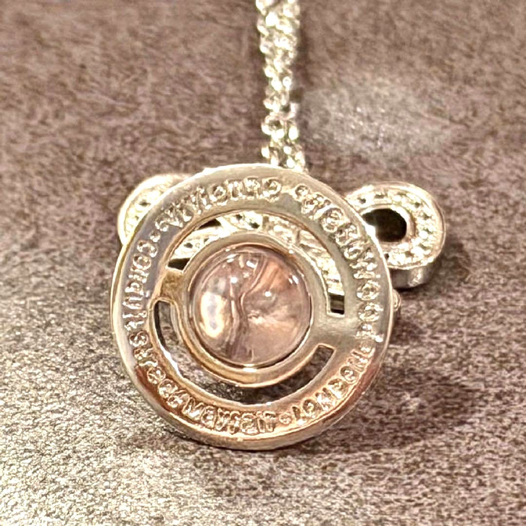 Vivienne Westwood Drop Ribbon Small Orb Necklace Silver Pink Crystal 40-45cm