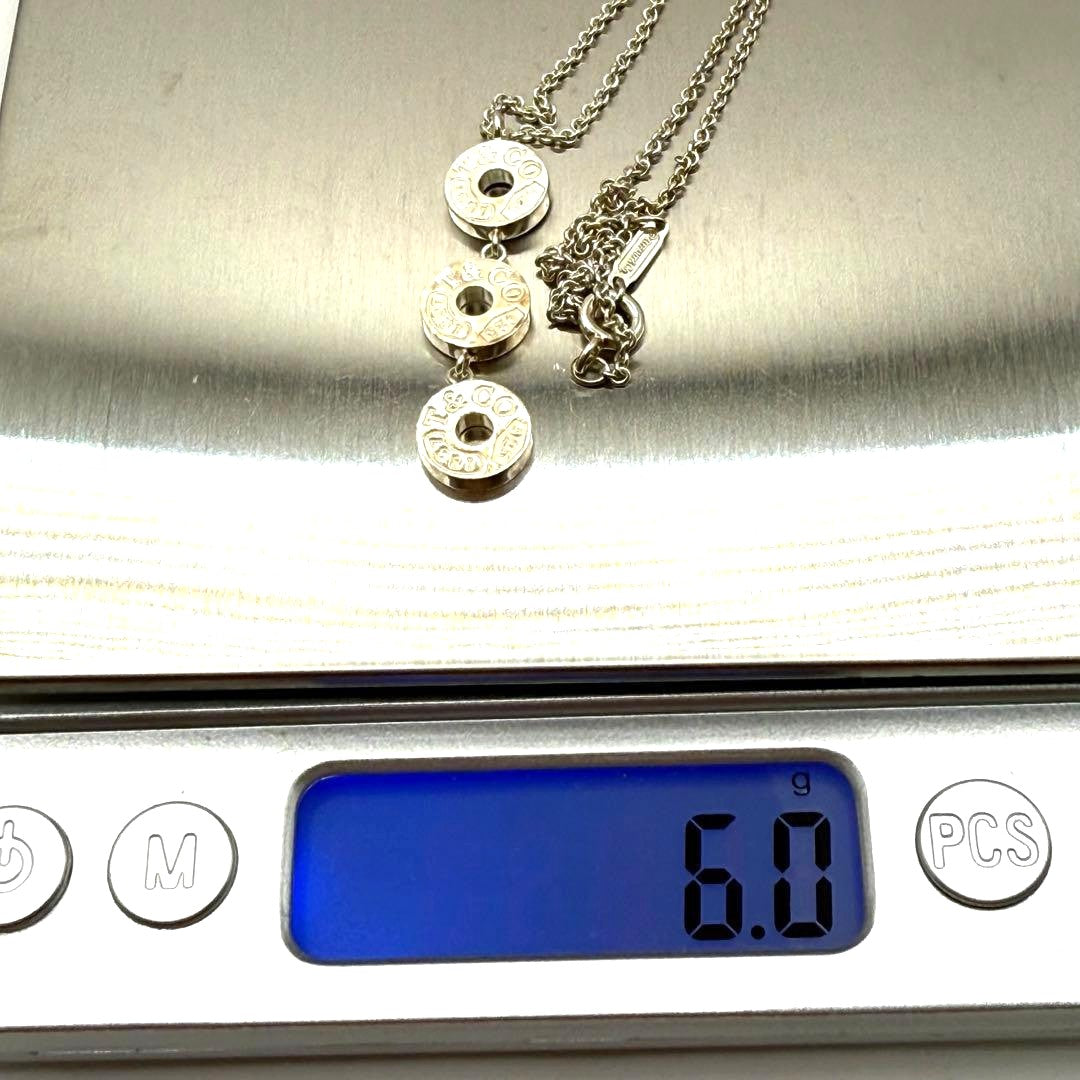 Tiffany & Co. 1837 Three Drop Circle Necklace Silver 925 Pendant Chain 16in