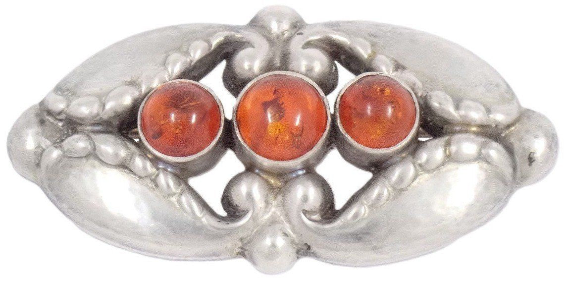Georg Jensen #156 Brooch Silver 925 Amber Cabochon Art Nouveau Vintage Denmark