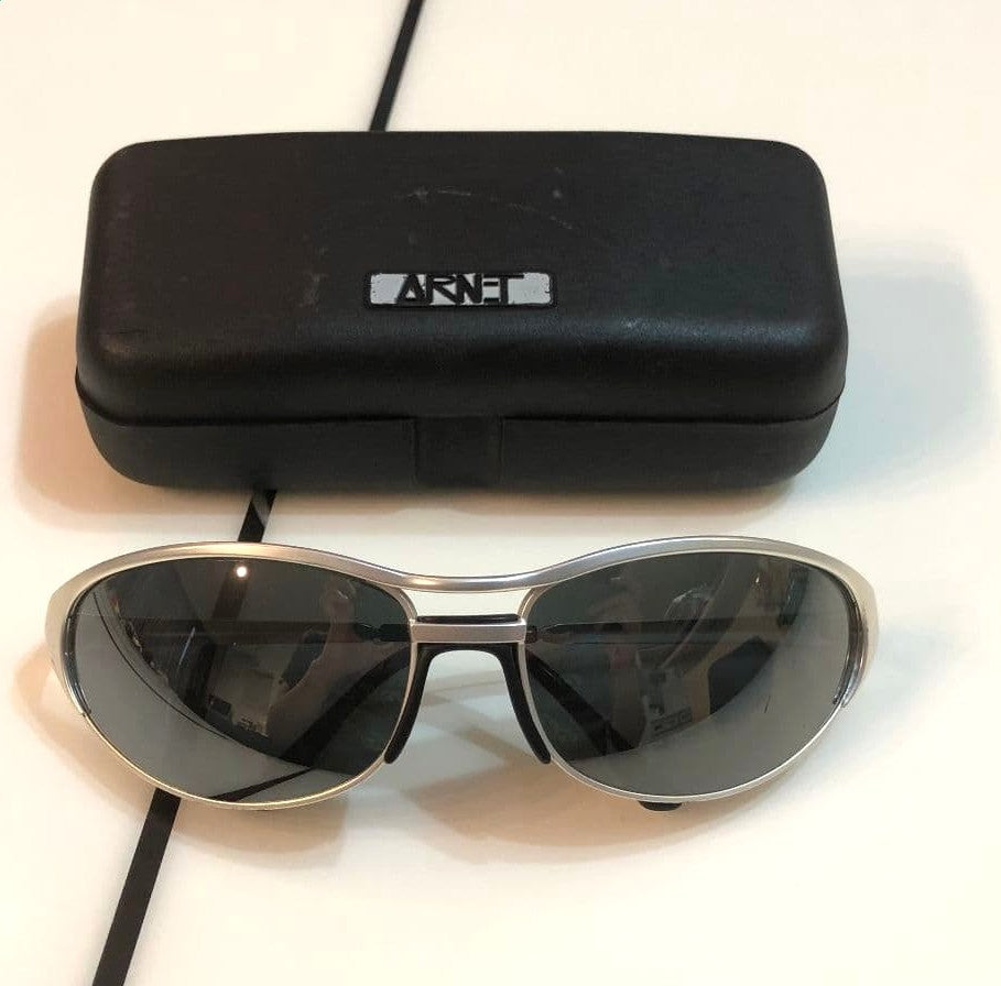 Arnette Vintage Oval Sunglasses Silver Aluminum Frame Made in Italy w/ Case