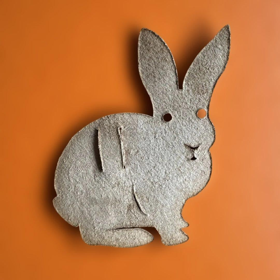 HERMES Rabbit Charm Leather Cutout Motif Ornament Gray Taurillon Clemence