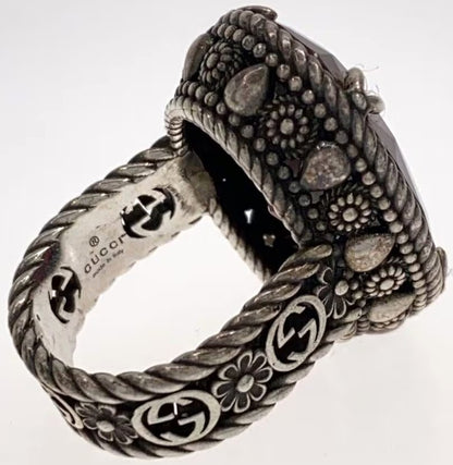 GUCCI Interlocking G Stone Ring Silver 925 Red Color Stone US 6.5 EU 53 Used