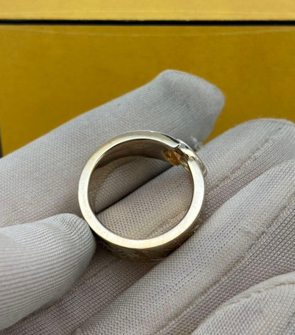Excellent Fendi FF F is Gold Tone Metal Ring Size S 52 US 6 No Box