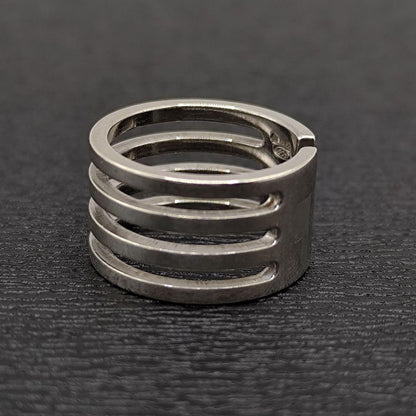 Gucci Silver 925 4 Band Stripe Cutout Ring Size 50 US 5.5