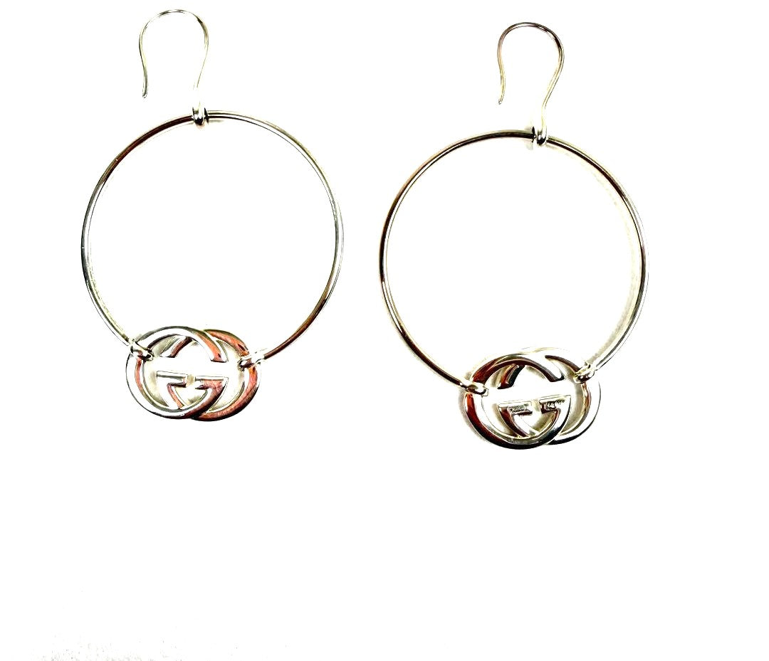 GUCCI Interlocking G Hoop Earrings Silver SV925 5.5cm(2.2") New Unused Japan