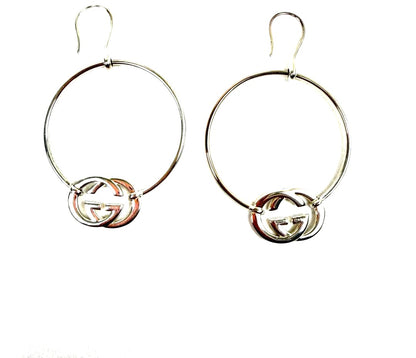 GUCCI Interlocking G Hoop Earrings Silver SV925 5.5cm(2.2") New Unused Japan