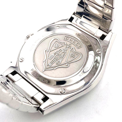 GUCCI Pantheon Chronograph 115.2 Watch Black Dial Steel Silver Men Used