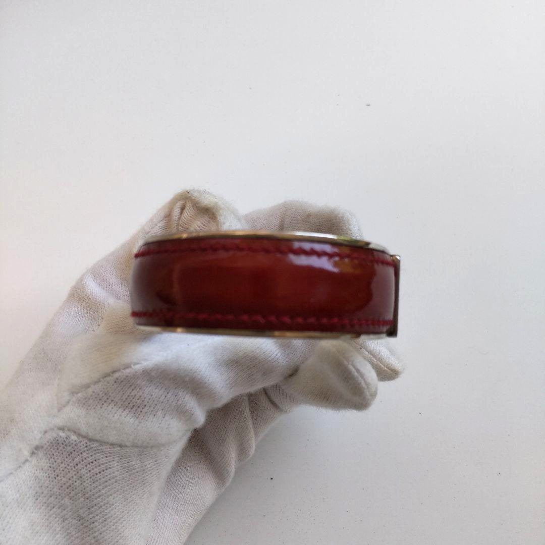 Gucci G Logo Bangle Bracelet Bordeaux Patent Leather Silver Tone Hardware 2.6in