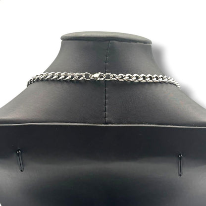 Prada Silver Plated Padlock Cadena Necklace Top Charm 2 Keys Curb Chain 50cm