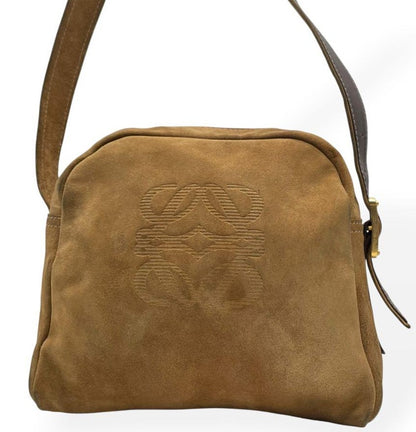 Loewe Anagram Beige Suede Shoulder Bag 20x23x9cm 7.9x9.1x3.5in