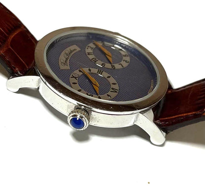 Brooks Brothers Dual Time Zone Quartz Watch Blue Dial Brown Leather Swiss Made