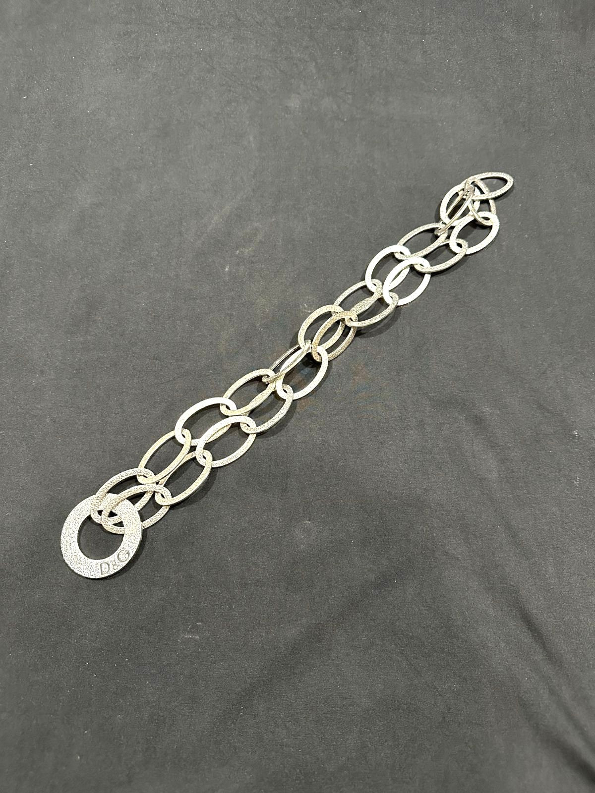 DOLCE & GABBANA Chain Necklace Silver Tone DJ0821 Logo Circle Ring Charm 50cm