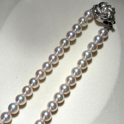Akoya Pearl Necklace White 7.0mm Silver Flower Clasp 39cm 15.4in Japan
