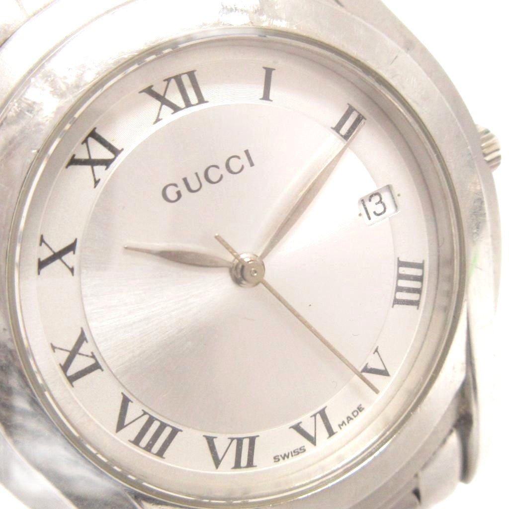 Gucci 5500M Quartz Analog Date Watch Silver Dial Stainless Steel Swiss Made Used