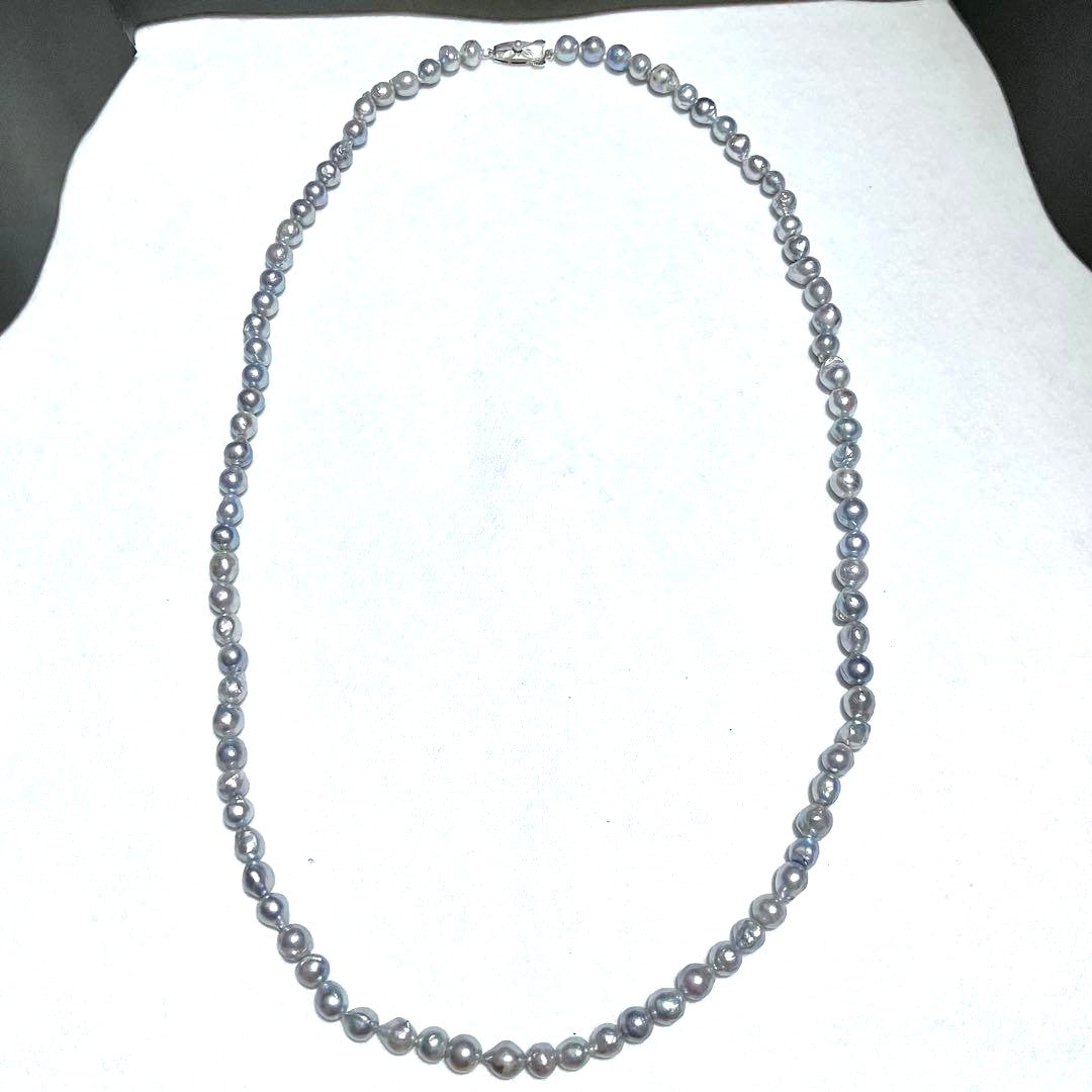 Takashimaya Akoya Pearl Necklace 3-Strand Blue Gray Baroque 8mm 20.9in Japan