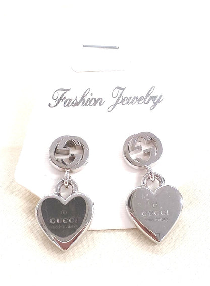 GUCCI Interlocking G Heart Drop Earrings Silver 925 Authentic Italy Made Used