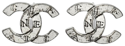 CHANEL 99A CC Logo Alphabet Silver Tone Stud Earrings Vintage Authentic