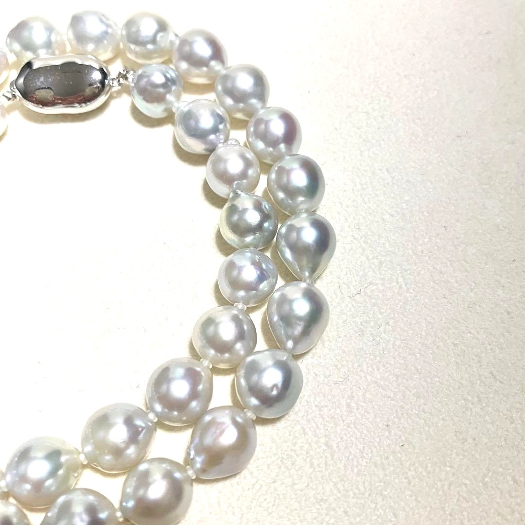 Akoya Pearl Necklace Blue Gray 8.5-9mm Semi-Round High Luster Silver Clasp 43cm