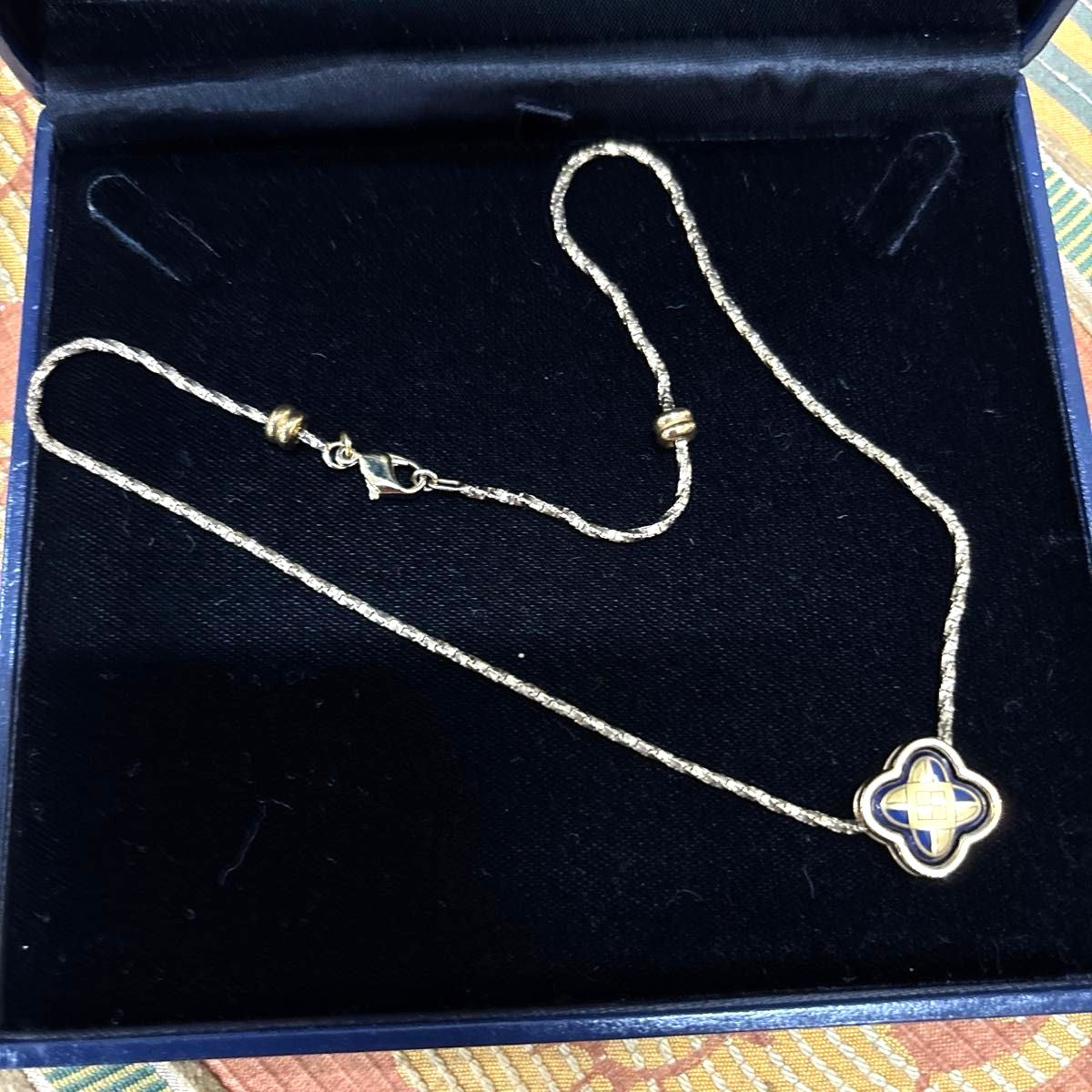 Michaela Frey Wien Clover Pendant Necklace Gold Blue Enamel Vienna FREYWILLE