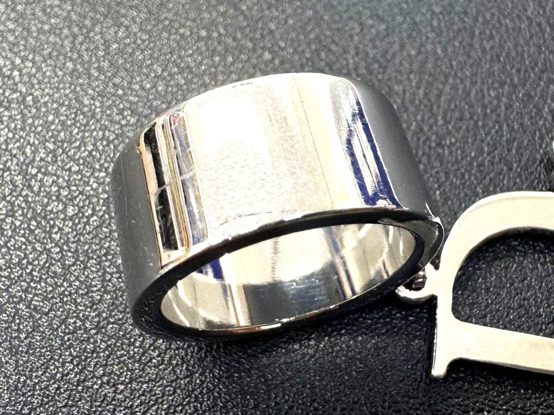 Christian Dior Logo Charm Ring Silver-Tone Metal Wide Band US4 EU47 Vintage AUTH