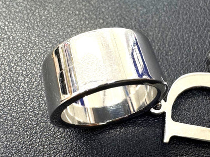 Christian Dior Logo Charm Ring Silver-Tone Metal Wide Band US4 EU47 Vintage AUTH