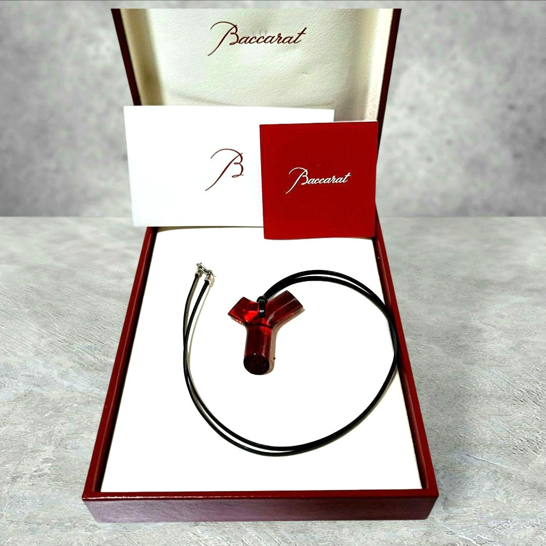 Baccarat Y Initial Red Crystal Pendant Necklace Choker Black Leather Cord VTG