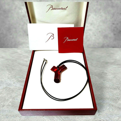 Baccarat Y Initial Red Crystal Pendant Necklace Choker Black Leather Cord VTG