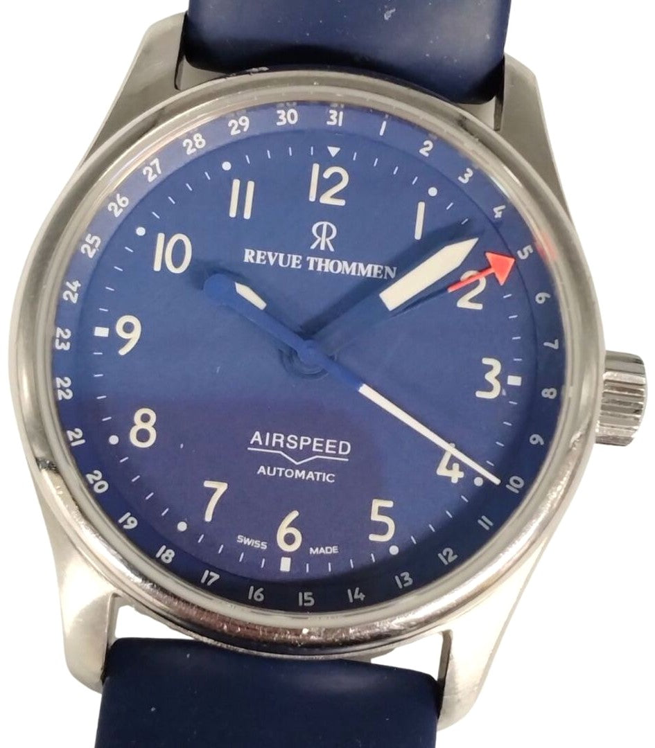 Revue Thommen Airspeed Automatic Men Watch Blue Dial Silver SS Swiss 31x39mm