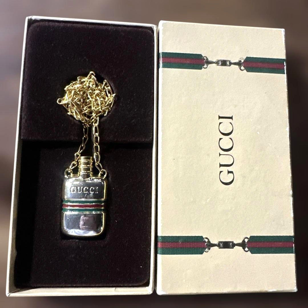 GUCCI Perfume Bottle Pendant Necklace Sherry Line Gold Silver Vintage Authentic