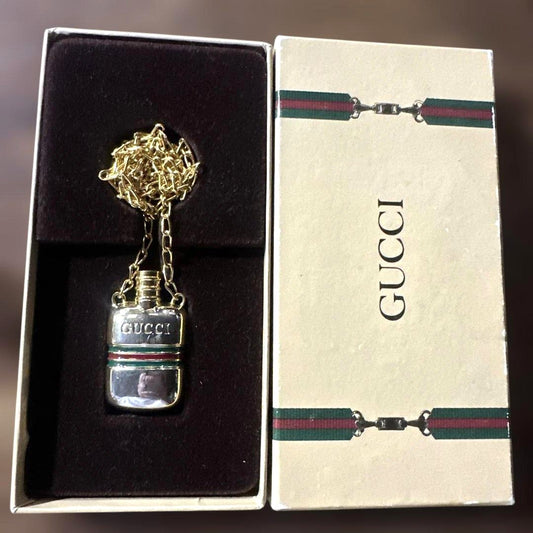 GUCCI Perfume Bottle Pendant Necklace Sherry Line Gold Silver Vintage Authentic