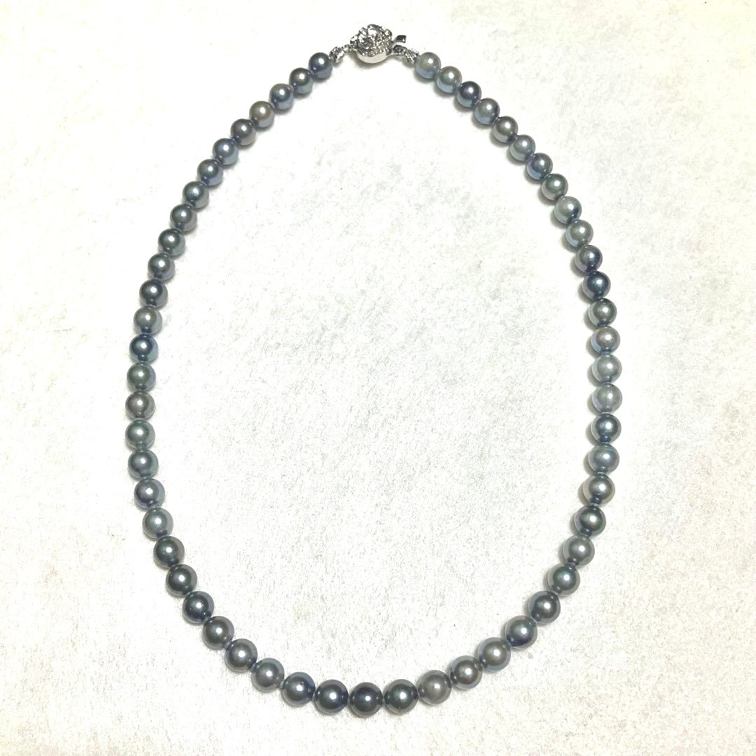Akoya Pearl Necklace Gray 6.5-7mm 43cm 16.9in Silver Flower Clasp Authentic