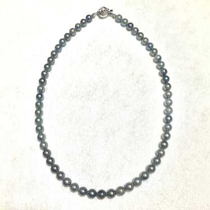 Akoya Pearl Necklace Gray 6.5-7mm 43cm 16.9in Silver Flower Clasp Authentic