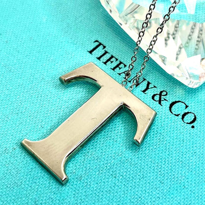 Tiffany & Co T Initial Letter Pendant Necklace Silver 925 Chain 20in Jewelry