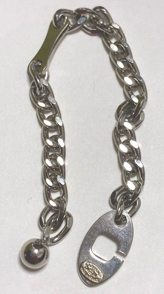 CHANEL Key Chain Holder Silver Tone Curb Chain Ball Charm Made in France Used